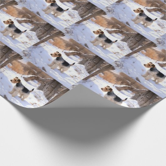 Wire Fox Terrier lässt es Weihnachten schnee Geschenkpapier (Ecke)
