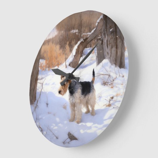Wire Fox Terrier lässt es Weihnachten schnee Große Wanduhr (Winkel)