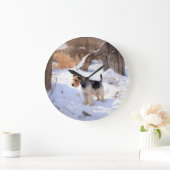 Wire Fox Terrier lässt es Weihnachten schnee Große Wanduhr (Zuhause)