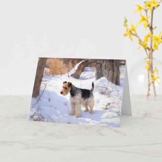 Wire Fox Terrier lässt es Weihnachten schnee Karte (Gelbe Blume)