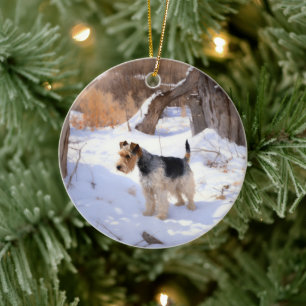 Wire Fox Terrier lässt es Weihnachten schnee Keramik Ornament
