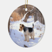 Wire Fox Terrier lässt es Weihnachten schnee Keramik Ornament (Links)