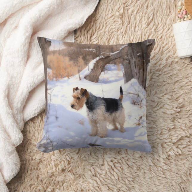 Wire Fox Terrier lässt es Weihnachten schnee Kissen (Decke)