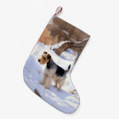 Wire Fox Terrier lässt es Weihnachten schnee Kleiner Weihnachtsstrumpf (Vorderansicht (hängend))