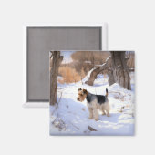 Wire Fox Terrier lässt es Weihnachten schnee Magnet (Vorderseite/Rückseite)