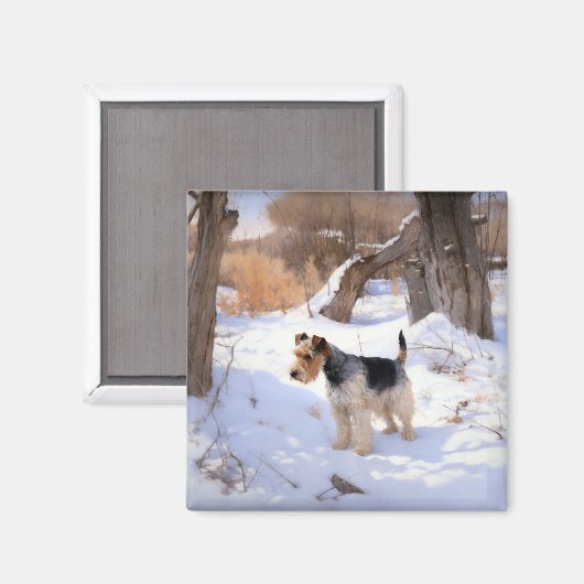 Wire Fox Terrier lässt es Weihnachten schnee Magnet (Vorderseite/Rückseite)