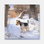 Wire Fox Terrier lässt es Weihnachten schnee Magnet (Vorne)