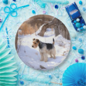 Wire Fox Terrier lässt es Weihnachten schnee Pappteller (Party)