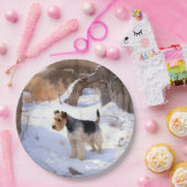 Wire Fox Terrier lässt es Weihnachten schnee Pappteller (Party)