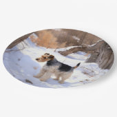 Wire Fox Terrier lässt es Weihnachten schnee Pappteller (Schrägansicht)