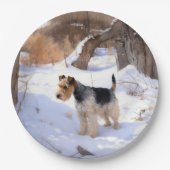 Wire Fox Terrier lässt es Weihnachten schnee Pappteller (Vorderseite)