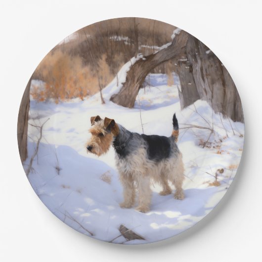Wire Fox Terrier lässt es Weihnachten schnee Pappteller (Vorderseite)
