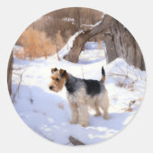 Wire Fox Terrier lässt es Weihnachten schnee Runder Aufkleber (Vorderseite)