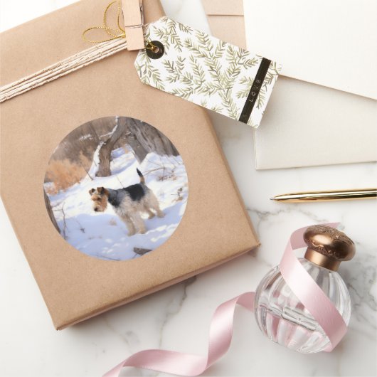 Wire Fox Terrier lässt es Weihnachten schnee Runder Aufkleber (Schenken)