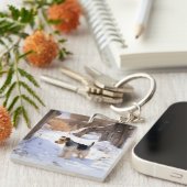 Wire Fox Terrier lässt es Weihnachten schnee Schlüsselanhänger (Vorderseite rechts)