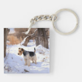 Wire Fox Terrier lässt es Weihnachten schnee Schlüsselanhänger (Rückseite)
