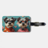 Wire Fox Terrier mit Herz-Rose Valentinstag Gepäckanhänger (Rückseite horizontal)