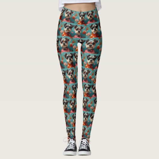 Wire Fox Terrier mit Herz-Rose Valentinstag Leggings (Vorderseite)