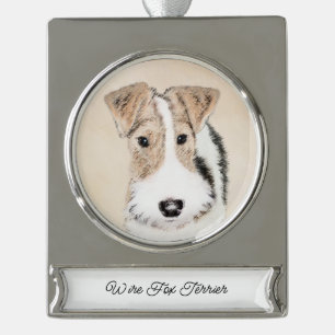 Wire Fox Terrier Painting - Niedliche Original Dog Banner-Ornament Silber