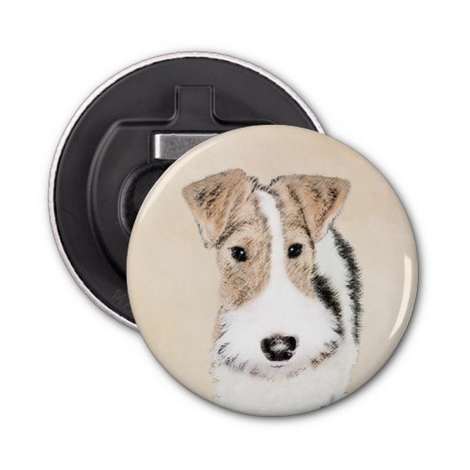 Wire Fox Terrier Painting - Niedliche Original Dog Flaschenöffner (Vorderseite)