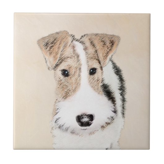 Wire Fox Terrier Painting - Niedliche Original Dog Fliese (Vorderseite)