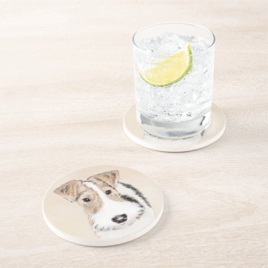 Wire Fox Terrier Painting - Niedliche Original Dog Getränkeuntersetzer (Seite)