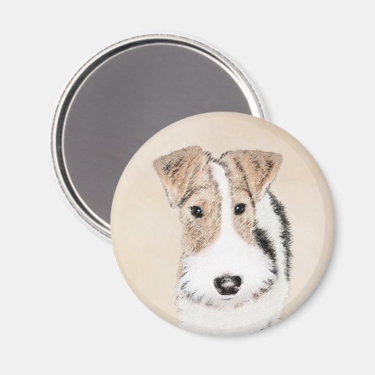 Wire Fox Terrier Painting - Niedliche Original Dog Magnet (Vorderseite/Rückseite)