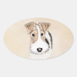 Wire Fox Terrier Painting - Niedliche Original Dog Ovaler Aufkleber
