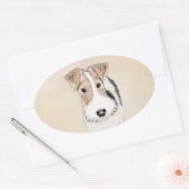 Wire Fox Terrier Painting - Niedliche Original Dog Ovaler Aufkleber (Umschlag)