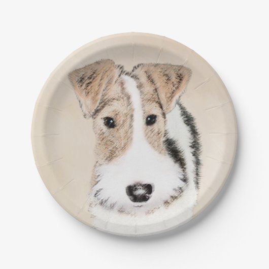 Wire Fox Terrier Painting - Niedliche Original Dog Pappteller (Vorderseite)