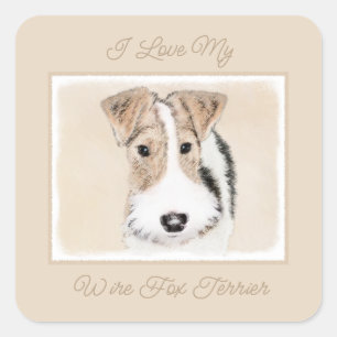 Wire Fox Terrier Painting - Niedliche Original Dog Quadratischer Aufkleber