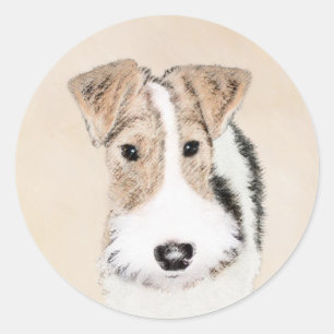 Wire Fox Terrier Painting - Niedliche Original Dog Runder Aufkleber