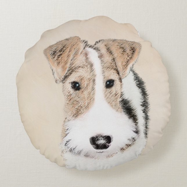 Wire Fox Terrier Painting - Niedliche Original Dog Rundes Kissen (Rückseite)