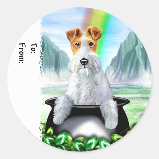 Wire Fox Terrier Pot O Gold Runder Aufkleber (Vorderseite)