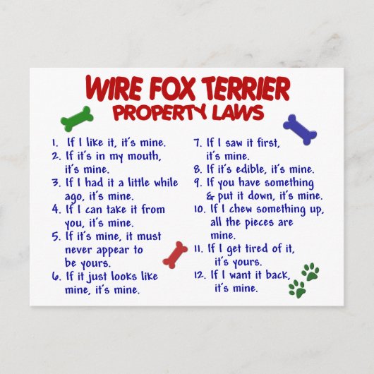 WIRE FOX TERRIER Property Laws 2 Postkarte (Vorderseite)
