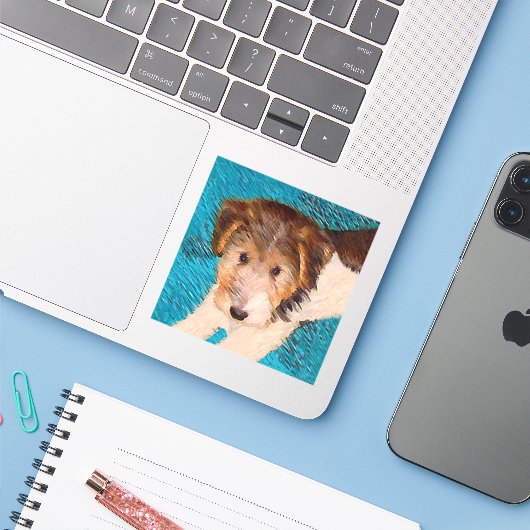 Wire Fox Terrier Puppy Painting - Original Dog Art Aufkleber (Laptop mit iPhone)