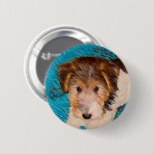 Wire Fox Terrier Puppy Painting - Original Dog Art Button (Vorne & Hinten)