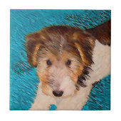 Wire Fox Terrier Puppy Painting - Original Dog Art Fliese (Vorderseite)