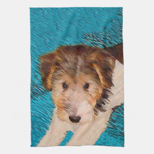 Wire Fox Terrier Puppy Painting - Original Dog Art Geschirrtuch