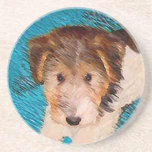 Wire Fox Terrier Puppy Painting - Original Dog Art Getränkeuntersetzer