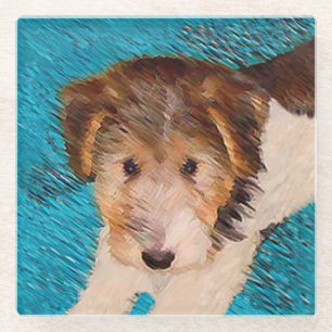 Wire Fox Terrier Puppy Painting - Original Dog Art Glasuntersetzer