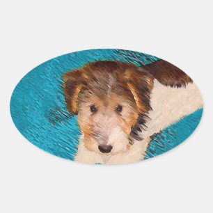 Wire Fox Terrier Puppy Painting - Original Dog Art Ovaler Aufkleber