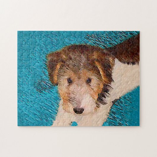 Wire Fox Terrier Puppy Painting - Original Dog Art Puzzle (Horizontal)