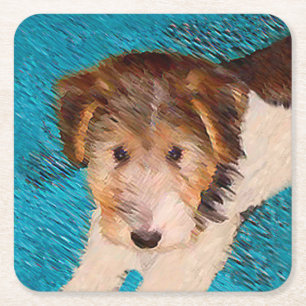 Wire Fox Terrier Puppy Painting - Original Dog Art Rechteckiger Pappuntersetzer