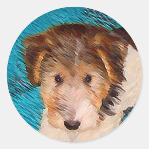 Wire Fox Terrier Puppy Painting - Original Dog Art Runder Aufkleber