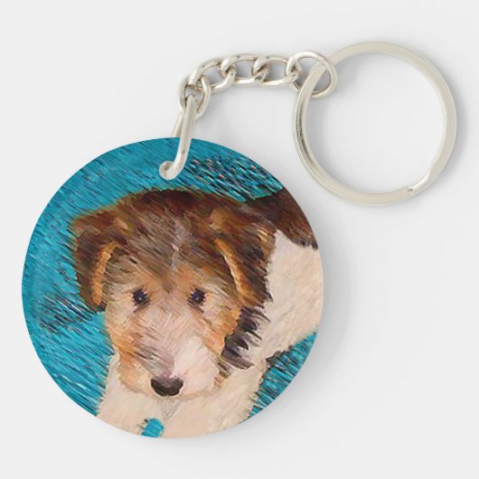 Wire Fox Terrier Puppy Painting - Original Dog Art Schlüsselanhänger (Rückseite)