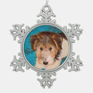 Wire Fox Terrier Puppy Painting - Original Dog Art Schneeflocken Zinn-Ornament