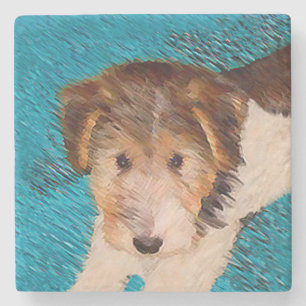 Wire Fox Terrier Puppy Painting - Original Dog Art Steinuntersetzer