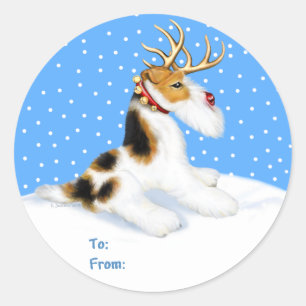 Wire Fox Terrier Reindeer Runder Aufkleber