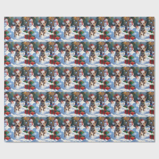 Wire Fox Terrier Running Snow mit Weihnachtshut Geschenkpapier (Flach)